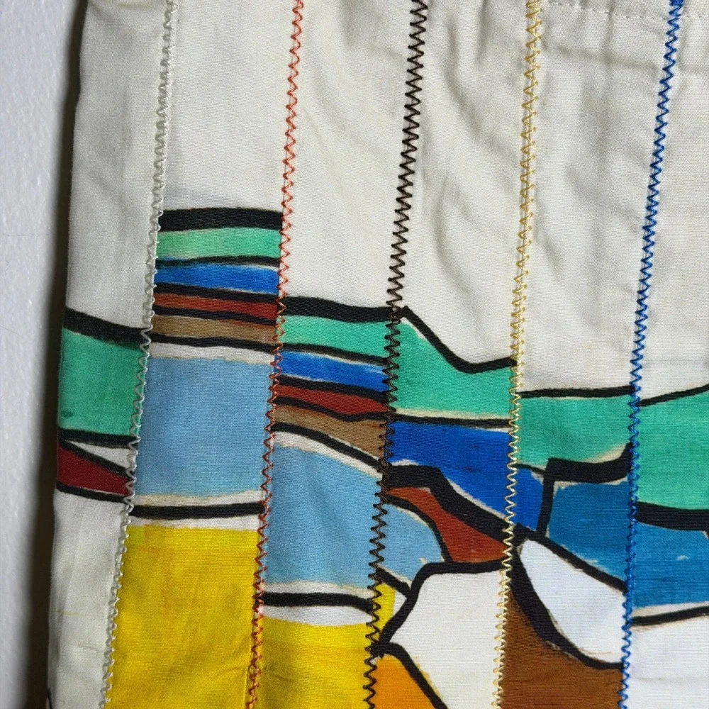 Zara Womens 100% Cotton Skirt M Artsy Multicolor Abstract Print Pleated Midi